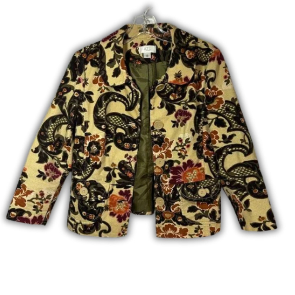 ATL Womens Corduroy Brocade Paisley Regency Eclectic 6 Petite Blazer Floral 6P